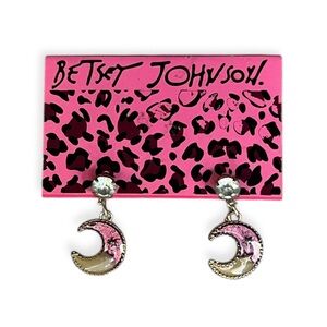 NWT Betsey Johnson Pink and Gold Crescent Moon Earrings